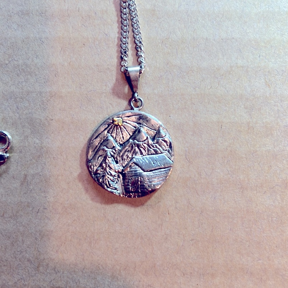 Sterling silver necklace with a small gold nugget. New